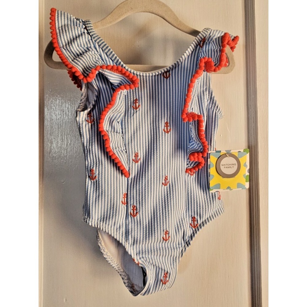 NWT LITTLE ME girls toddler 3T anchors striped ruffled one piece